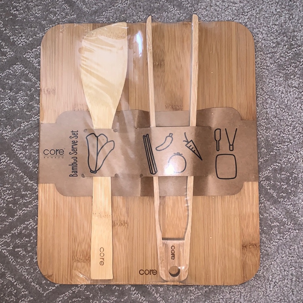 Core Bamboo Serve Set Cutting Board Tongs Spoon